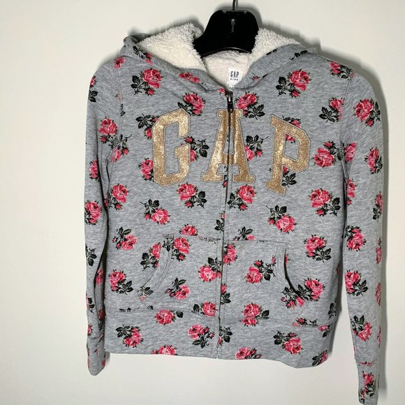 Floral GAP Logo Cozy Sherpa Fur Lined Hoodie, Girls - Picture 7 of 7